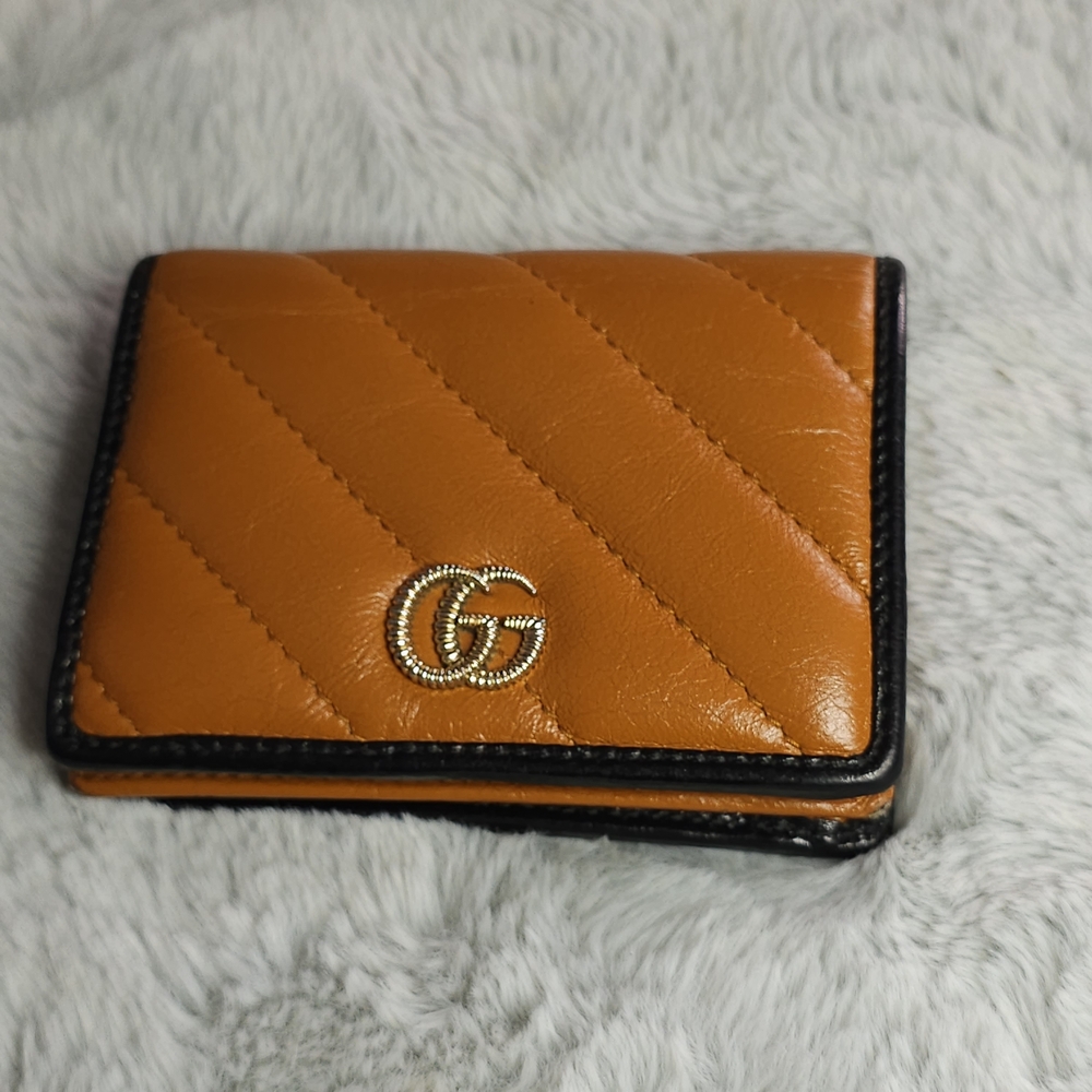  **Authentic**Gucci GG Marmont Brown and Black Leather Card Case Wallet